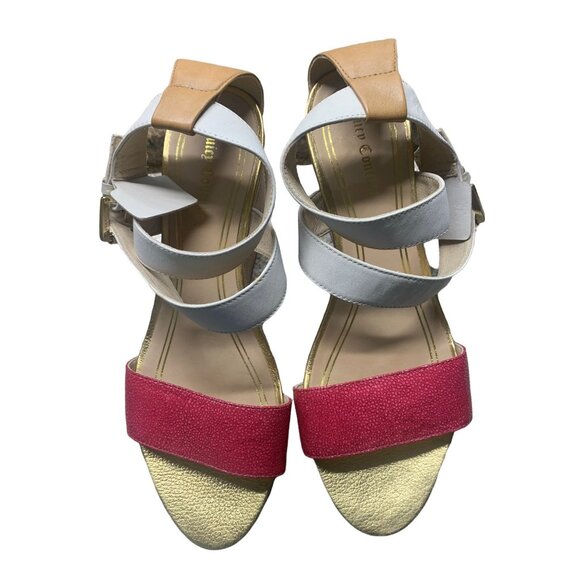 Juicy Couture Wedge Sandals Size 9 M Pink White Platform Cork High Heels - Picture 3 of 7